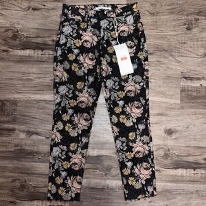 Celebrity Pink Floral Print Mom Jeans‎ Hi-Rise Frayed Hem Black Size 7